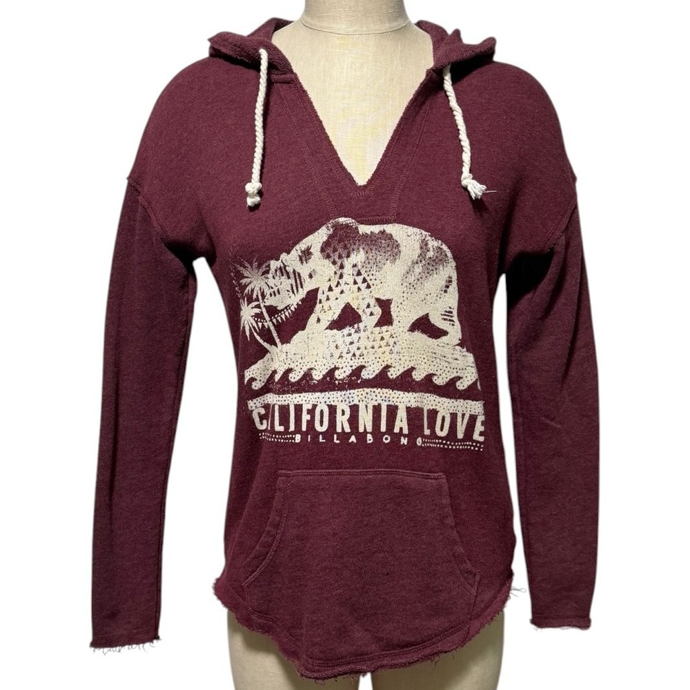 Billabong California Love Hoodie Women's M Burgundy Bear Surf Beach Pullover Top